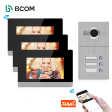 Bcom 3 unit apartment 7inch LCD Monitor Wired Video Intercom Doorbell System 3 monitor Video Door Phone Bell Kits